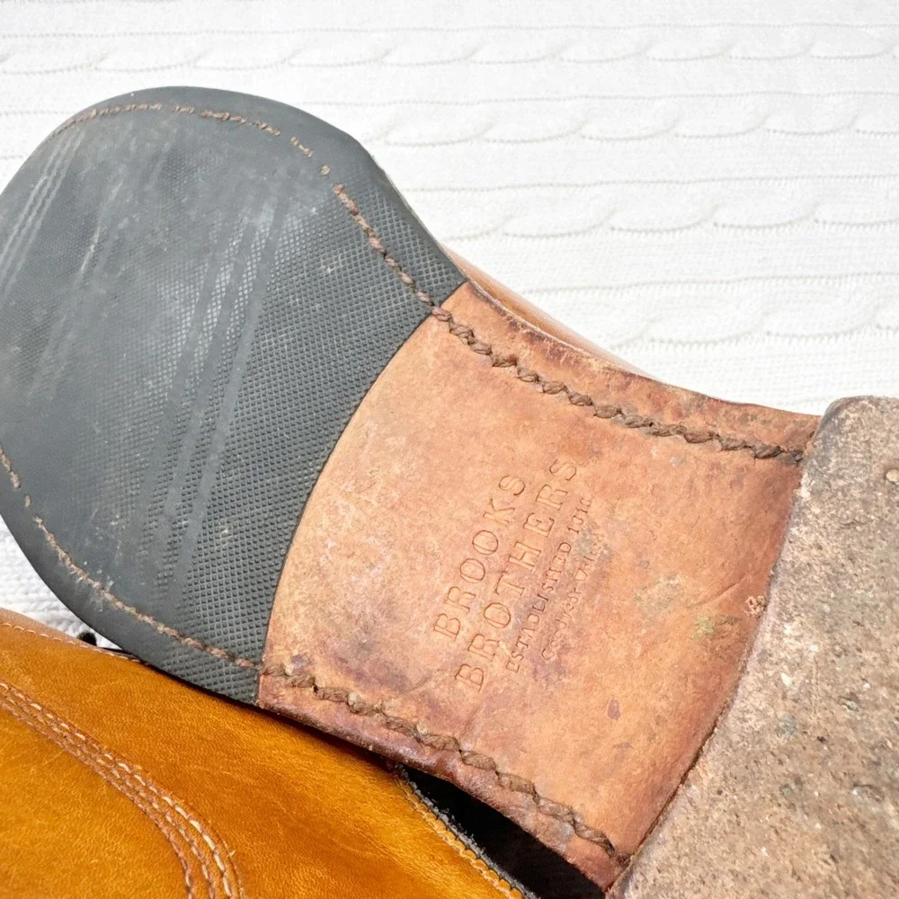 Brooks Brothers Mens 10 D Tan Leather Cap Toe Oxford‎ Dress Shoes Made in USA